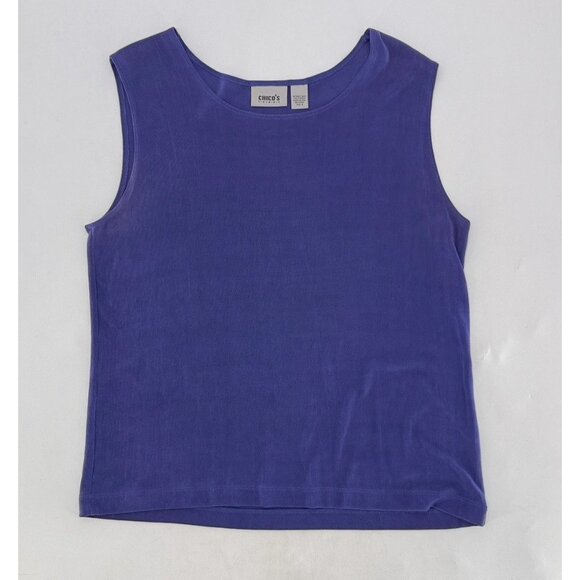Chico’s Travelers Blue Slinky Acetate Sleeveless Blouse‎ Size 3 Made In USA - Picture 3 of 7